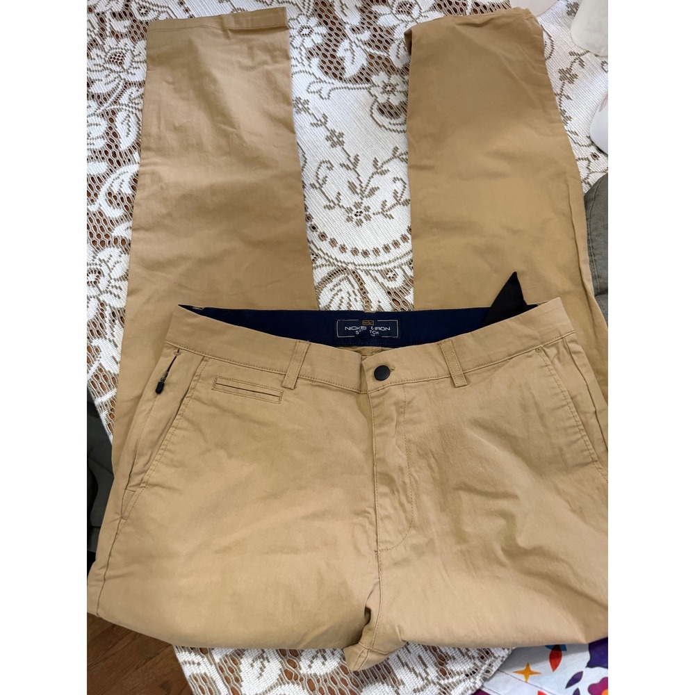 Nickel & Iron Stretch Khaki Chino Pants Mens 34x32 Tan Slim Straight Trousers